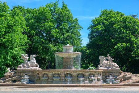 Wittelsbach Fountain with marble figures in Munichの写真素材