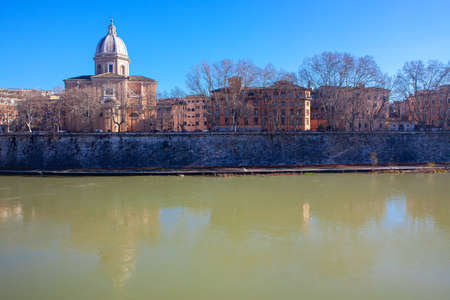 catholic church on the Tiber riverside in Romeのeditorial素材