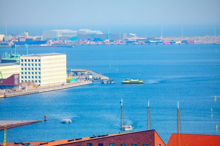 View of Copenhagen port with containers