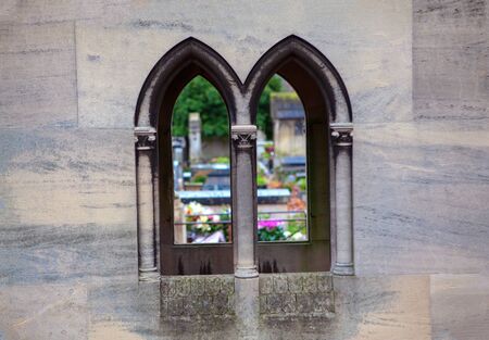 Window at tomb of funerar mausoleumの写真素材