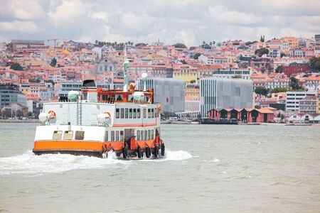 ferry boat on the Tagus river in Lisbonの写真素材