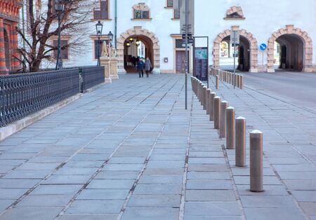 Road Block Pillars at pedestrian streetの写真素材