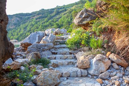stone stairs at cliff for coastal walkingの写真素材