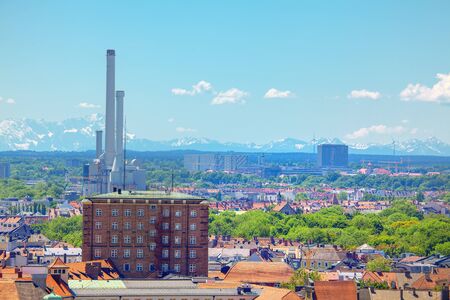 panoramic aerial view of the south of Munich cityの写真素材
