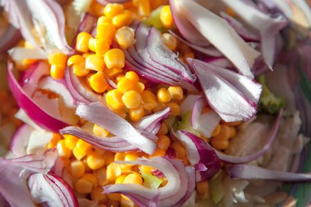 corn and onion salad , healthy eating with cereals and vegetablesの写真素材
