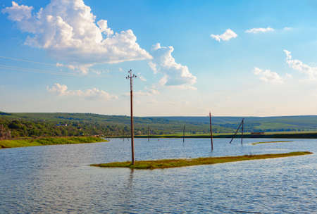 Flooded agricultural fields .Countryside after heavy rainsの写真素材