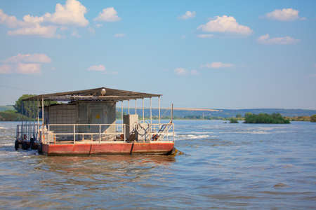 Floating platform . Passenger ferry on the river waterの写真素材