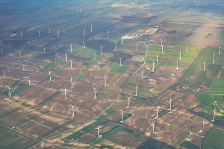 Aerial view of Wind Turbines . Wind farm panoramic sceneryの写真素材