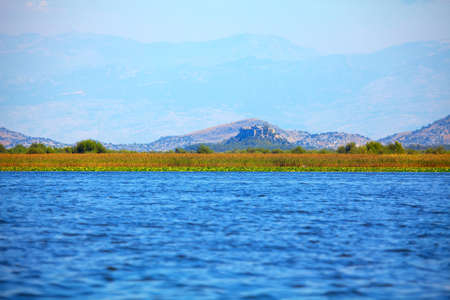Skadar Lake National Park . Scenery of lake and mountainsの写真素材
