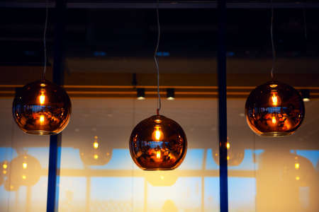 LED Mirror Ball . Chandelier with glass ball pendantの写真素材
