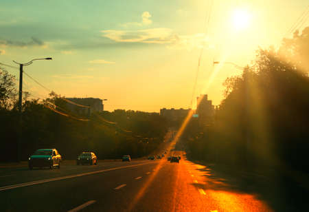 highway traffic to the  cityの写真素材