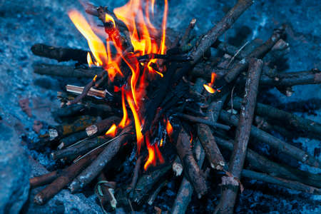 campfire in the night making warmの写真素材