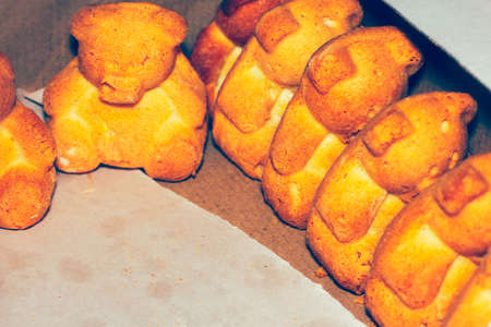 Teddy bear cakes in the box  . Sweet dessert for Christmas