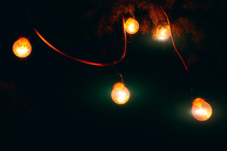 Hanging lamps garland in the night