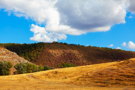 Summer hill landscape . Big White cloud over the Mountの写真素材