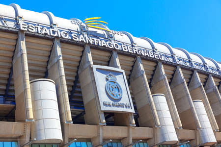 Facade of Santiago Bernabeu football Stadium in Madrid, Spain . Home stadium of Real Madridのeditorial素材