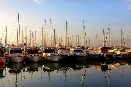 Yachts harbor in the morning . Marina Small Craft Harborの写真素材