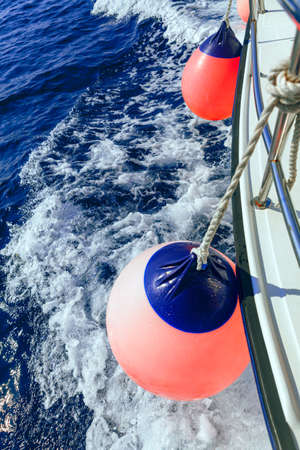 Boat Fenders of sailing ship . Ship bumpers . Polyform Water  Buoyの写真素材