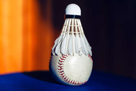 Ball for Baseball and shuttlecock for badminton . Sports Equipmentの写真素材