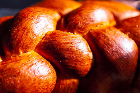 Shaped braid bread , macro image .  Challah details