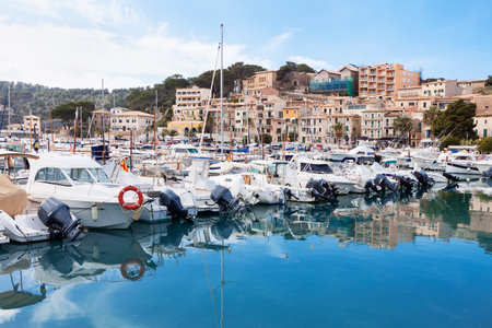 Port de Soller Mallorca . Boats at the harbor of Balearic Islandの写真素材
