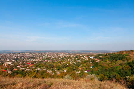 Village on the hill scenery . Rural settlement in Moldovaの写真素材