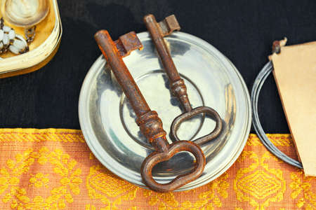 Rusty keys . Antique keys . Metal symbol souvenir