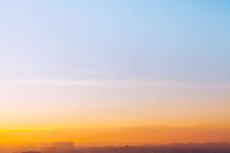 Morning panorama of city . Foggy scenery with urban skylineの写真素材