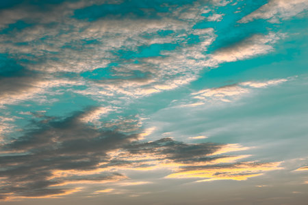 Cumulus clouds at morning sky . Heaven with dawn