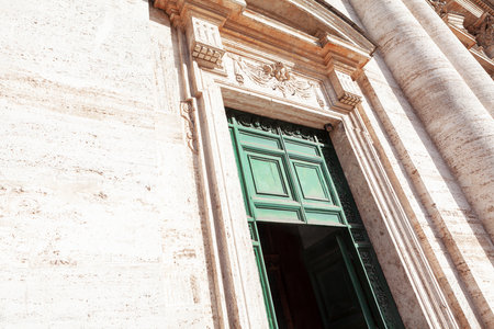 Cathedral doorway with columns . Opened church doorのeditorial素材