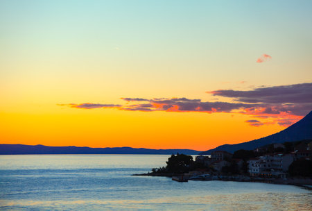Twilight over the islands . Gradac coastal town in Croatiaの写真素材