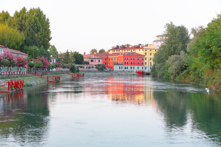 River Sile and park Treviso Italyの写真素材