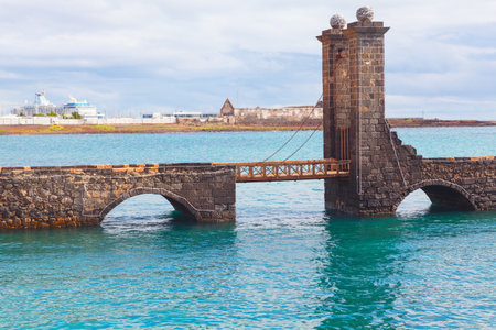 Bridge of the balls in Areecife Lanzarote . Puente de las bolas . Ancient arch bridge in Canary Islandの写真素材