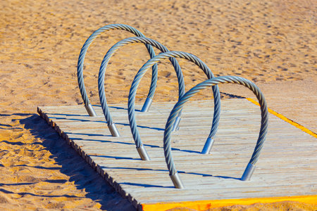 Bicycle parking space at beachの写真素材