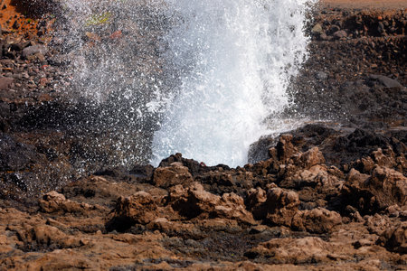 Cold Water Geyser . Splashing water from the groundの写真素材