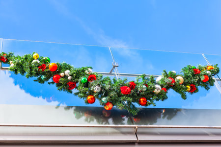 Christmas garland with flowers . New Year decorationの写真素材