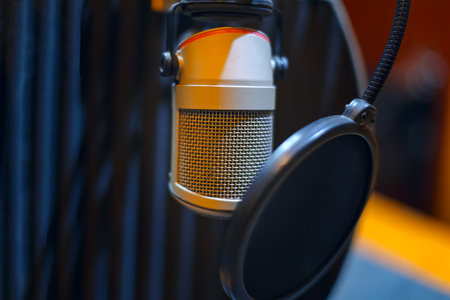 Close up of a professional microphone in a recording studio. Selective focusの写真素材