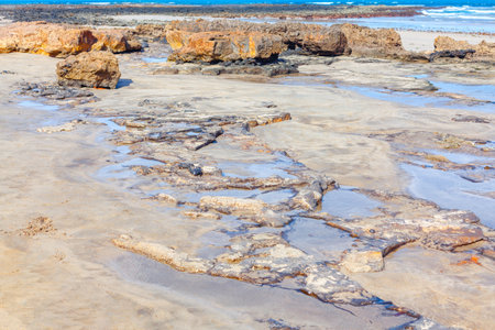 rocky beach in Lanzarote Spain abstract coastline water and rock