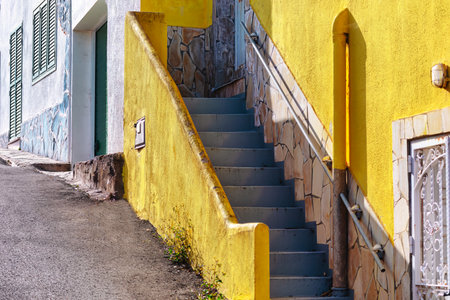 Yellow stairs in the old town of Tenerife, Canary Islands, Spainの写真素材