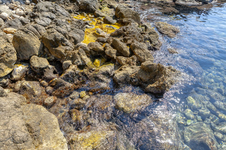 Rocky coast of the island of Crete, Greece. Close upの写真素材