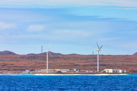 Wind Turbines on the Atlantic Ocean in Tenerife Canary Islands Spainの写真素材
