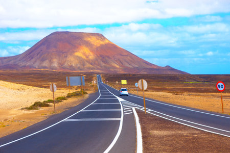 Road in the desert of Lanzarote, Canary Islands, Spainの写真素材