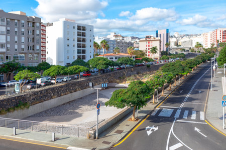 View of city street in Santa Cruz, Tenerife Canary Islandsの写真素材