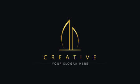 Building logo. Modern Real estate logo design concept. Elegant cityscape logo design for construction company, city planning and apartment complex.のイラスト素材