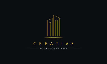 Building logo. Modern Real estate logo design concept. Elegant cityscape logo design for construction company, city planning and apartment complex.のイラスト素材