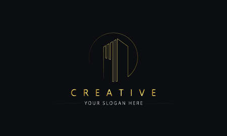 Building logo. Modern Real estate logo design concept. Elegant cityscape logo design for construction company, city planning and apartment complex.のイラスト素材