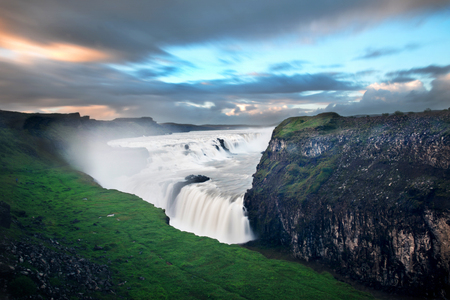 Gullfoss waterfall in Iceland at duskの写真素材