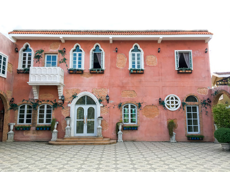 European style window with sand wall backgroundのeditorial素材