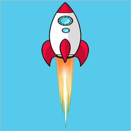 Colored rocket ship icon in flat design. Simple spaceship icon isolated on white background. Vector illustration.のイラスト素材