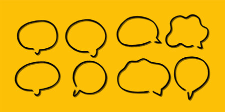 Outline speech bubble. Abstract Vector sketch hand drawn scribble Speech Bubbles Set. Black bubble isolated background.の写真素材